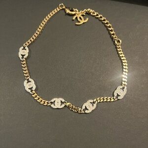 Chanel gold, silver, and crystal choker necklace